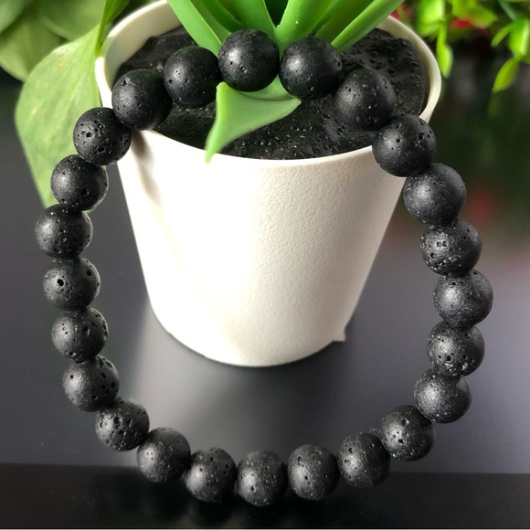 Lava Stone 8mm Natural Stone Beads Stretchable Bracelet - Picture 2 of 2